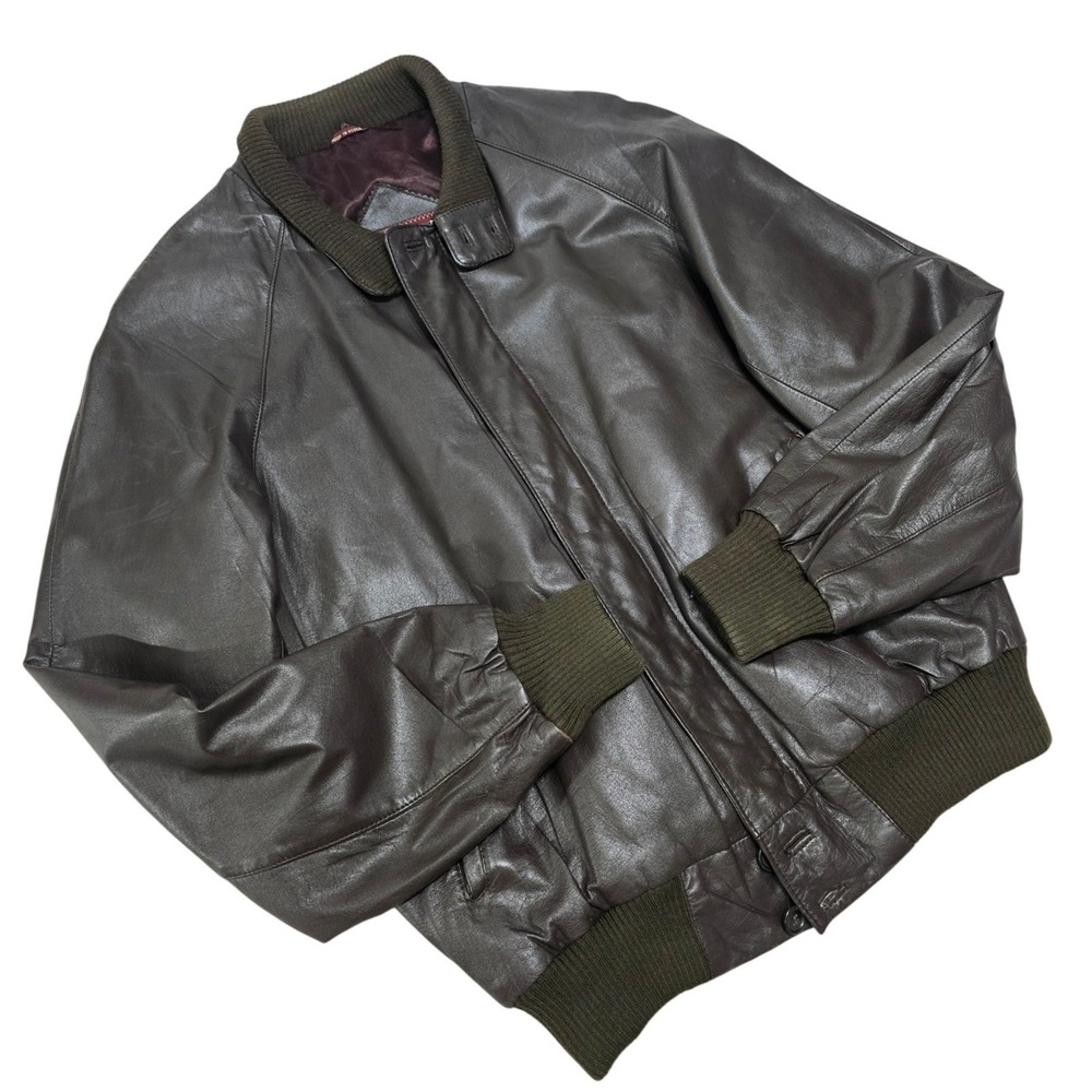 Jos A Bank Brown Leather Bomber Jacket Mens 40 Genuine Leather‎ Full Zip Korea